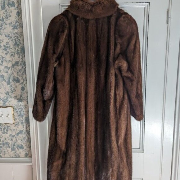 Women's Vintage John Pappas Brown Mink Fur Coat with Fox Trim Size Large - Picture 6 of 8